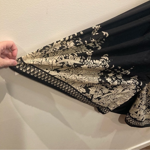 JONES NEW YORK Sz 12 Wrap Silk Cotton Sheer Tab Sleeve Floral  Hem Bow Dress - Picture 11 of 17